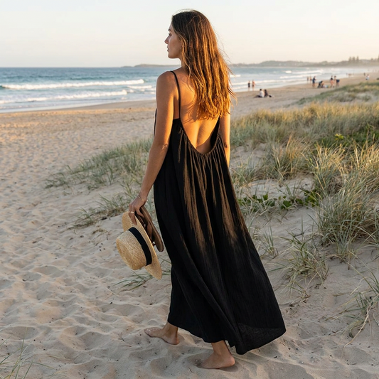 Women Backless Slip Dress, Open Back Sleeveless Maxi Sundress, Casual Loose Summer Loungewear, Beach Party Dress, Vacation Outfit