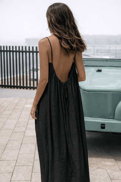 Women Backless Slip Dress, Open Back Sleeveless Maxi Sundress, Casual Loose Summer Loungewear, Beach Party Dress, Vacation Outfit