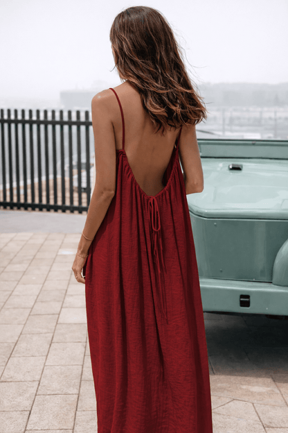 Women Backless Slip Dress, Open Back Sleeveless Maxi Sundress, Casual Loose Summer Loungewear, Beach Party Dress, Vacation Outfit